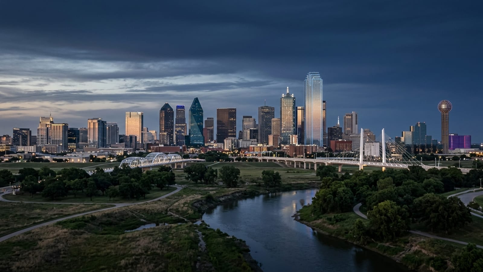 Dallas skyline at dusk — Dallas Construction Recruiters places superintendents, project managers, and skilled trades across the DFW metroplex.